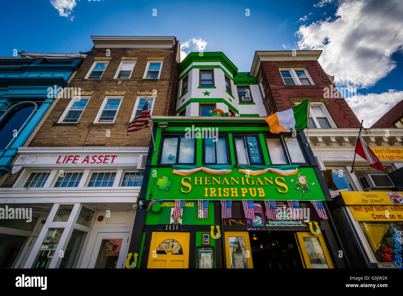 Businesses on 18th Street in Adams Morgan, Washington, DC. Stock Photo