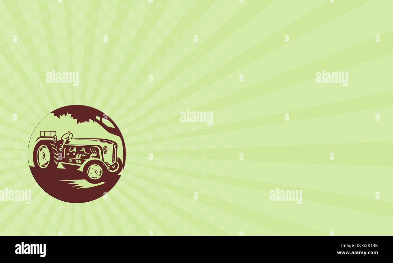 Business card showing illustration of a vintage farm tractor viewed ...