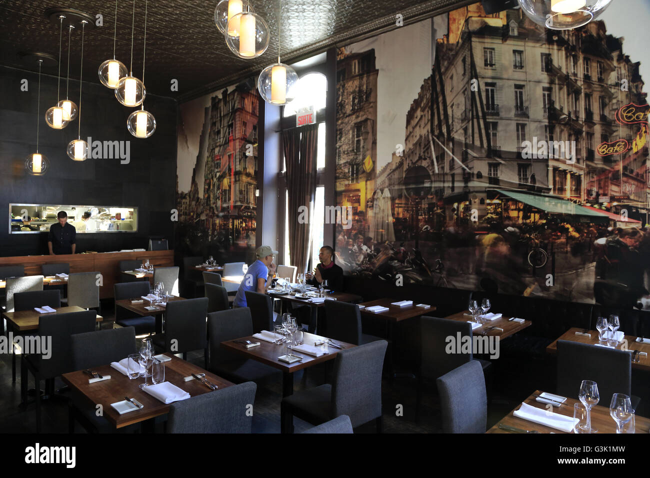 Interior view of Les 400 coups restaurant in Old Montreal Vieux