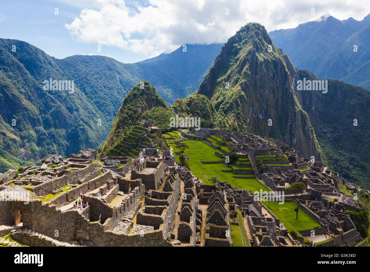 Overview of the Machu Picchu settlement in the Andes Mountains of Peru