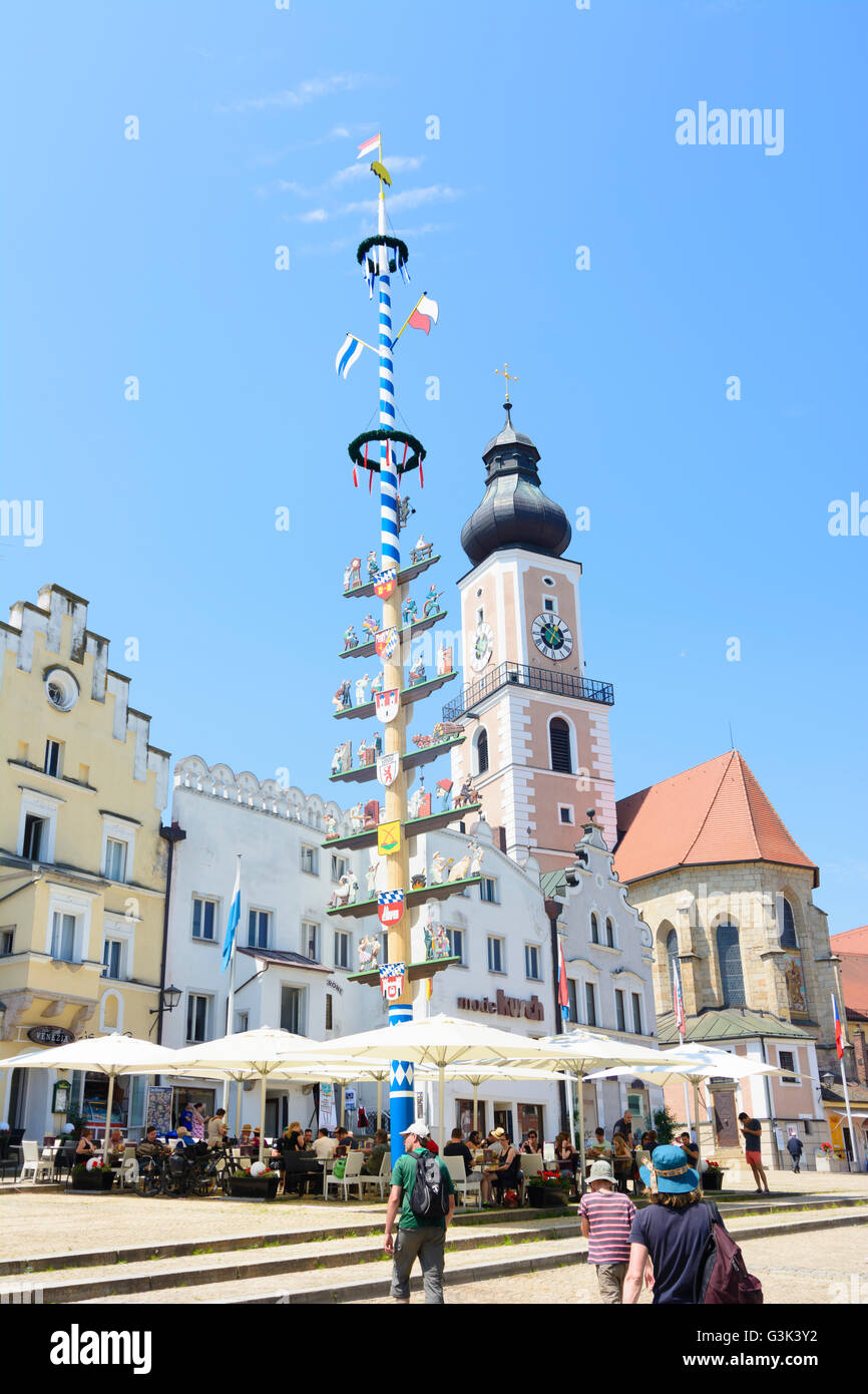 market square with parish church of St. Jakob, Germany, Bayern, Bavaria, Oberpfalz, Upper Palatinate, Cham Stock Photo