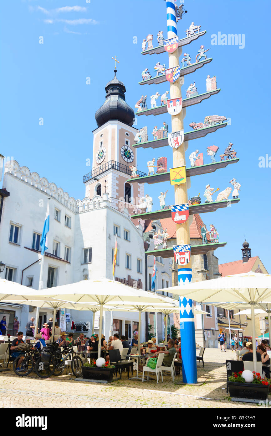 market square with parish church of St. Jakob, Germany, Bayern, Bavaria, Oberpfalz, Upper Palatinate, Cham Stock Photo