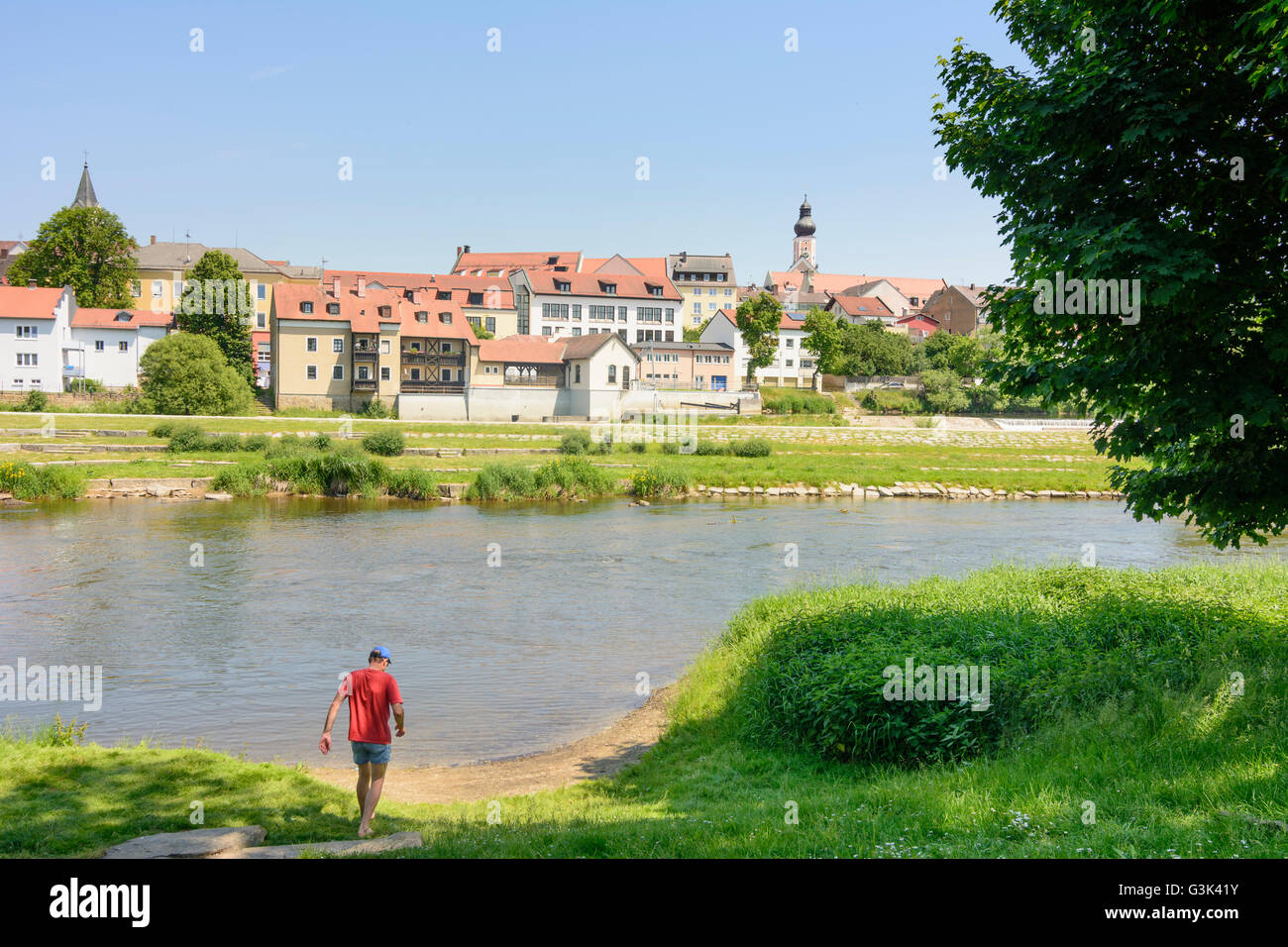 view from river Regen at old town, Germany, Bayern, Bavaria, Oberpfalz, Upper Palatinate, Cham Stock Photo