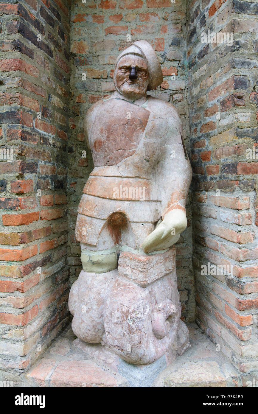 ' Stoinerne Ma ' ( ' Stone Man ' ), stone figure on city wall, Germany, Bayern, Bavaria, Schwaben, Swabia, Augsburg Stock Photo