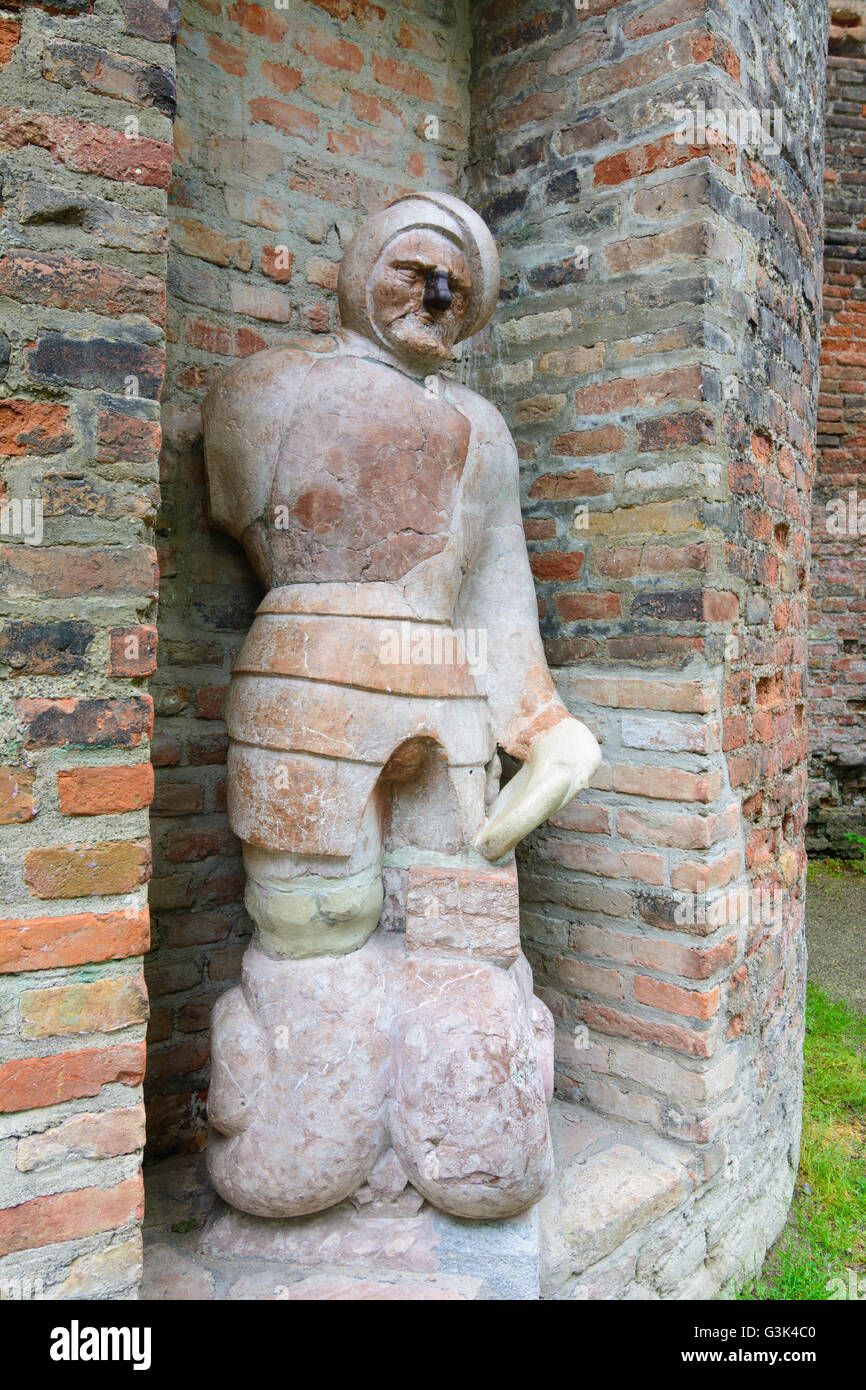 ' Stoinerne Ma ' ( ' Stone Man ' ), stone figure on city wall, Germany, Bayern, Bavaria, Schwaben, Swabia, Augsburg Stock Photo