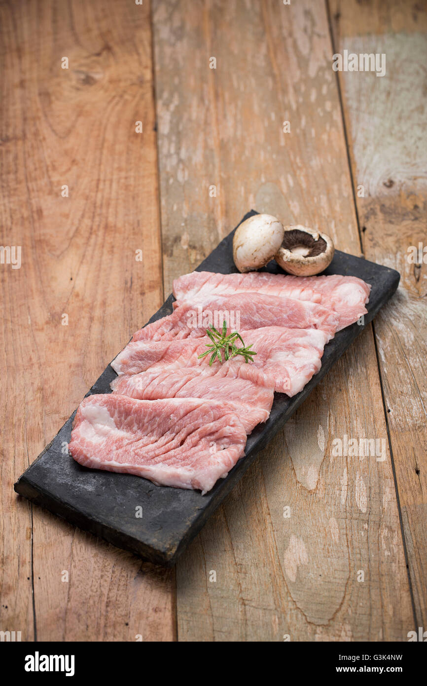 Fresh pork sliced, pork chops, pork ribs for Korean bbq / wooden