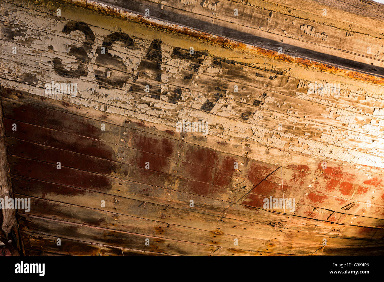 Old fishing boat detail on the shore of Lake Superior. Stock Photo