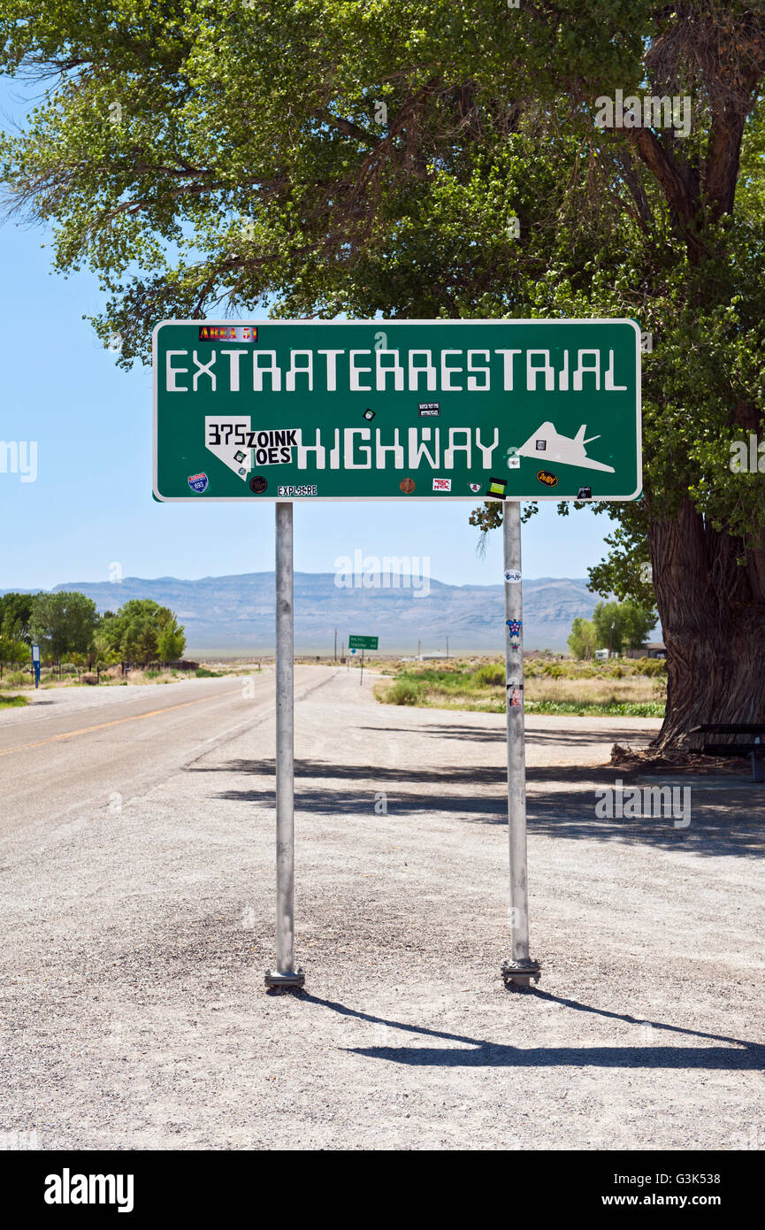 The sign for The Extraterrestrial Highway in central Nevada near 'Area 51' Stock Photo