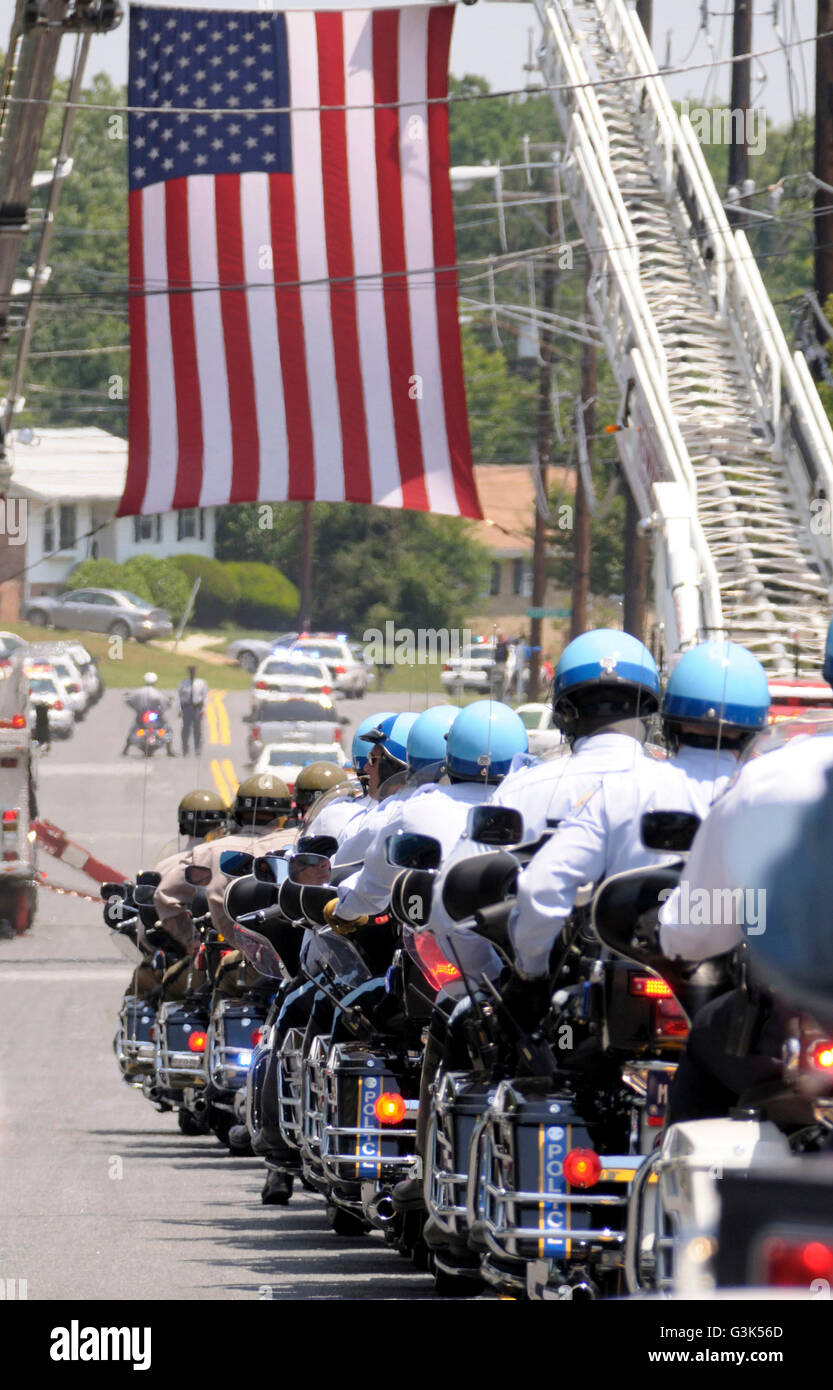 Dozens of motorcycle police units in the funeral for a policeman in Beltsville, Maryland Stock Photo