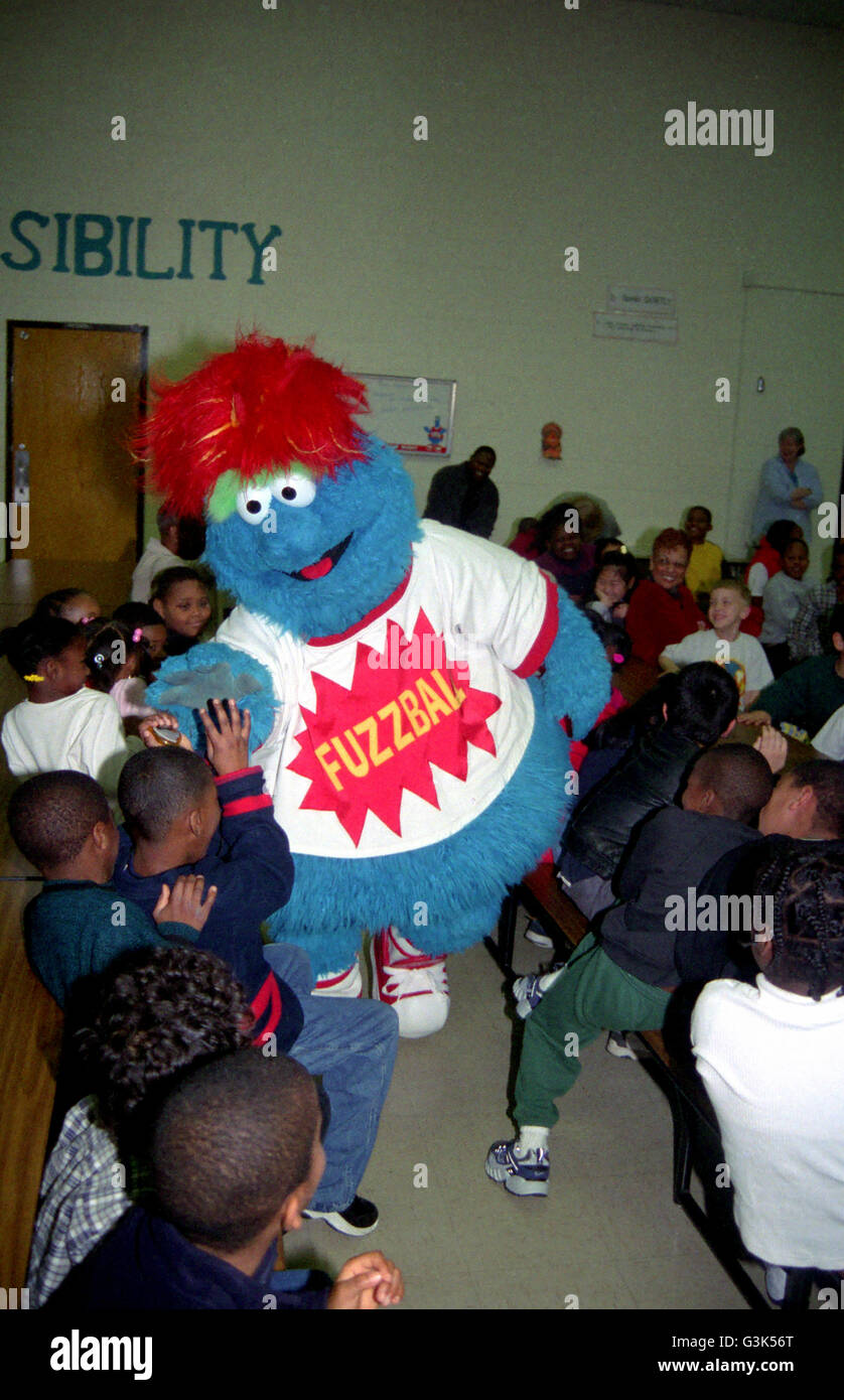 Problem Child Fuzzball Fuzzball greets children in school after talking to them about learning ...