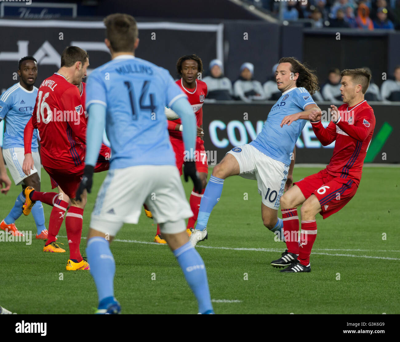 New York, United States. 10th Apr, 2016. Mix Diskerud (10) of NYC FC attacks during MLS soccer game against Chicago Fire at Yankee stadium, game ended in tie with no goals © Lev Radin/Pacific Press/Alamy Live News Stock Photo