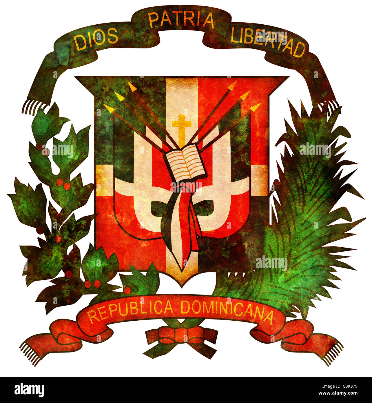 old isolated over white coat of arms of dominican republic Stock Photo