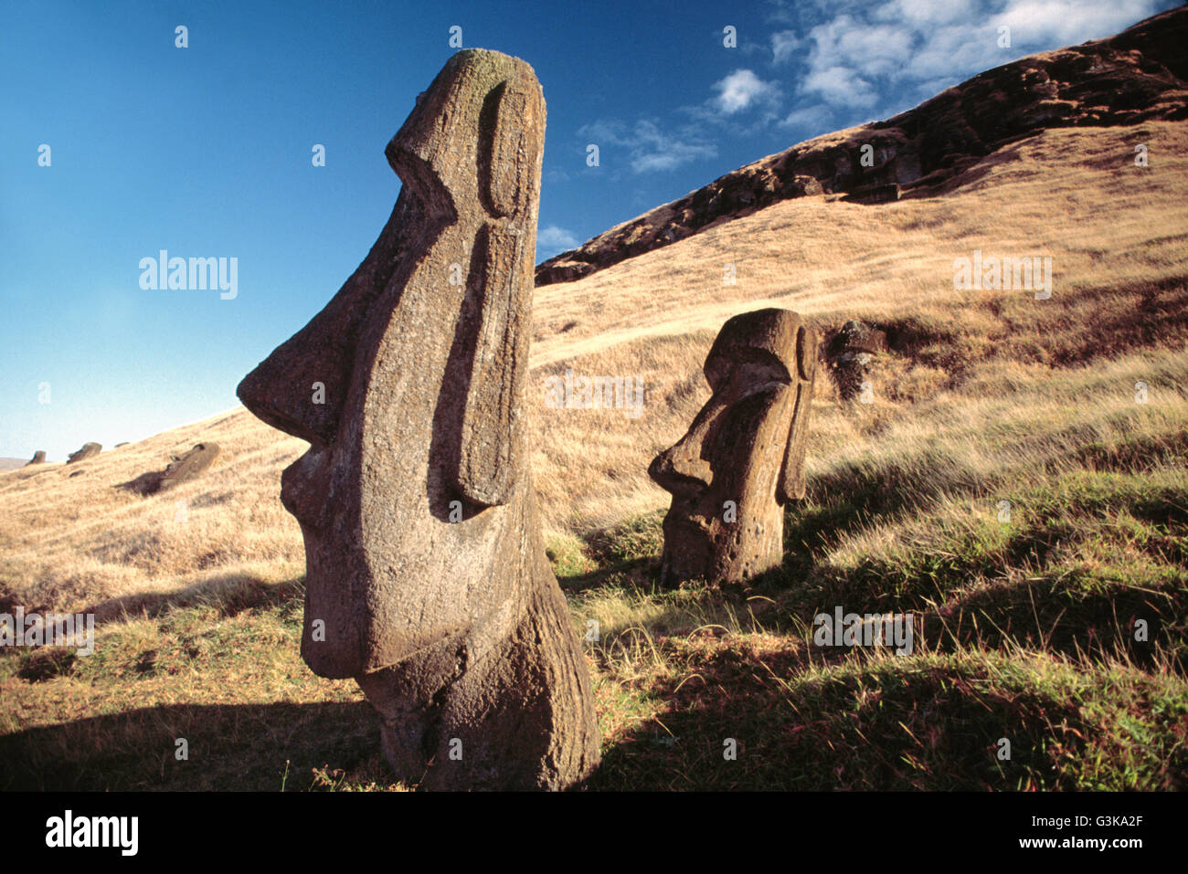 Chile, Rapa Nui, Easter Island, Moai, statues, mystery, South Pacific, furthest place, far away, Thor Heyerdahl, Rano Raraku Stock Photo