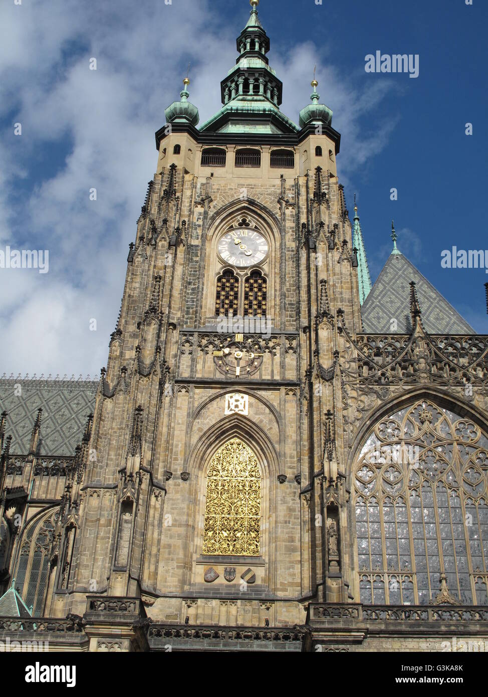 St. Vitus Cathedral, Prague Castle, Baroque architecture, Gothic architectural showcase, front view, UNESCO World Heritage Site Stock Photo