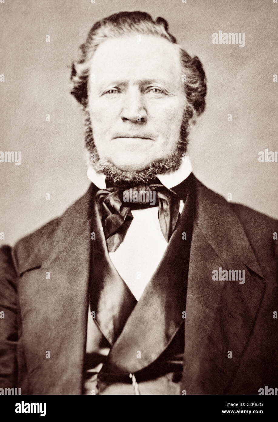 Brigham Young (1801-1877) was an early and influential leader of the Mormon (The Church of Latter-day Saints, or LDS) movement, a pioneer and a polygamist who founded Salt Lake City and served as the first Governor of the Utah Territory. Portrait photo by Matthew Brady (between 1855 and 1865). Stock Photo
