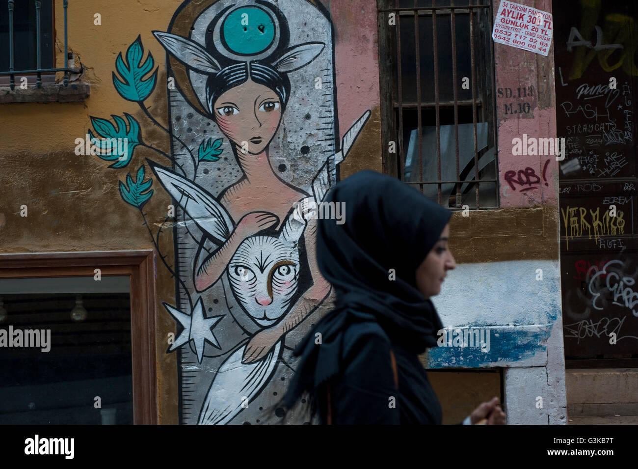 Turkish Muslim and Street Art Istanbul Stock Photo