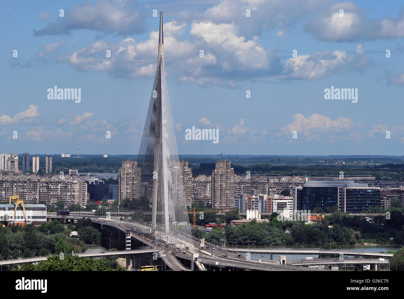 New bridge in Belgrade city called Ada bridge Stock Photo