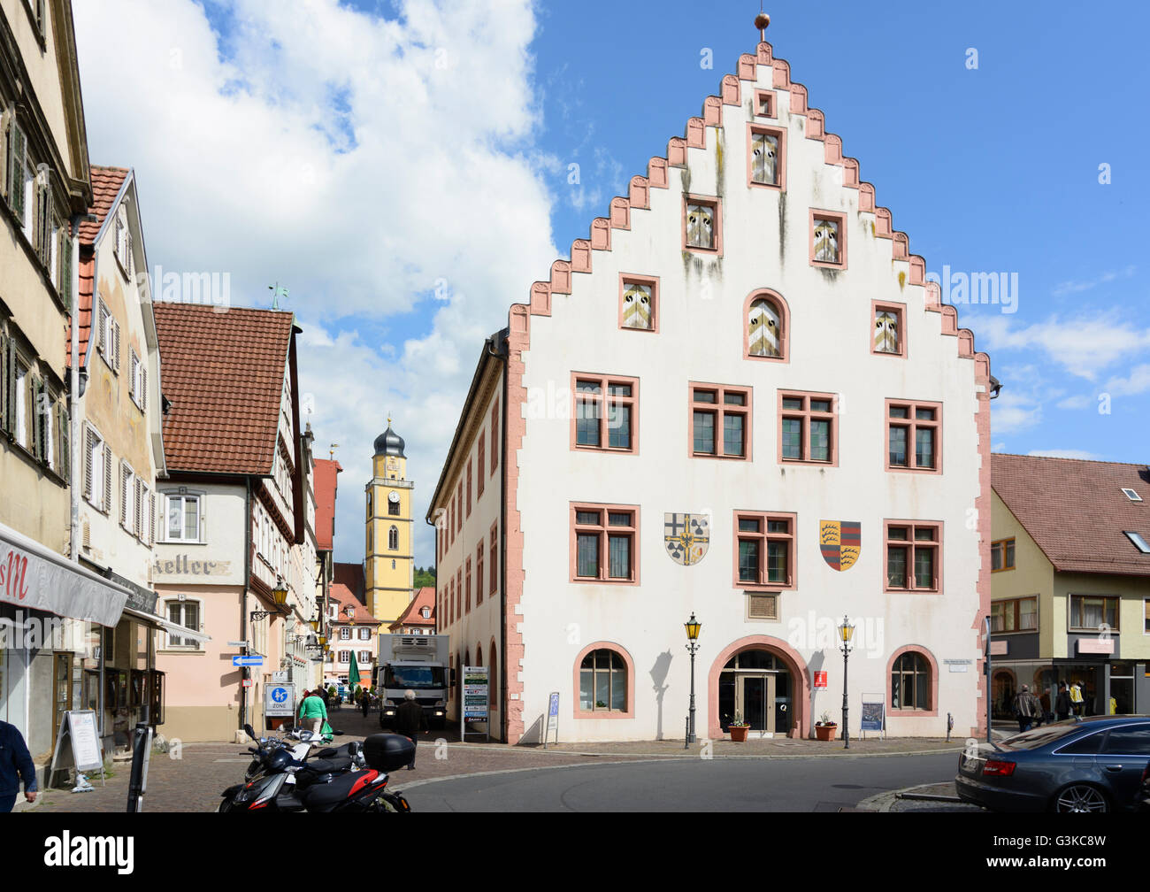 City Hall and look for Münster St. Johannes Baptist, Germany, Baden-Württemberg, Taubertal, Bad Mergentheim Stock Photo