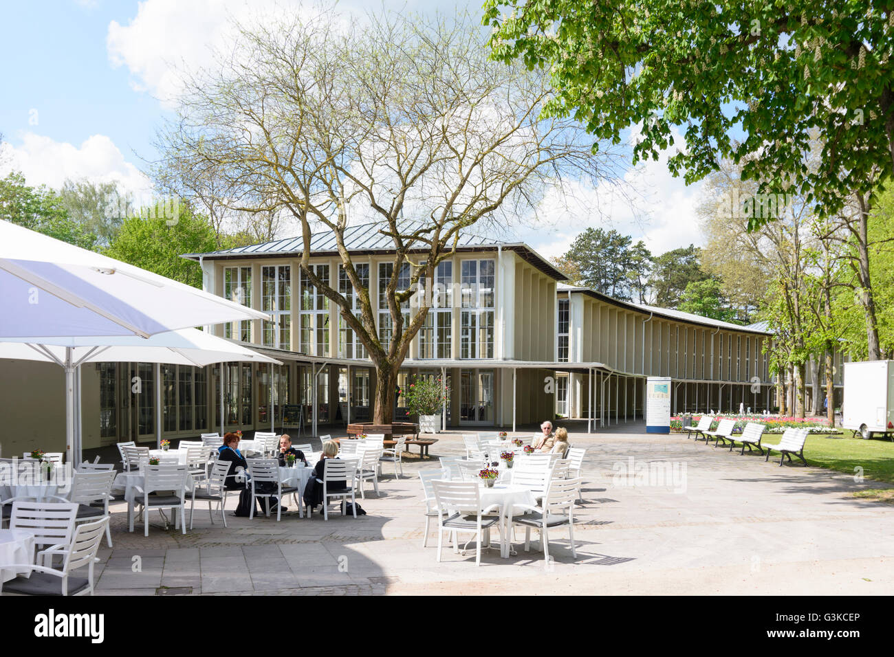 spa park, Cafe at the Spa routes, Germany, Baden-Württemberg, Taubertal, Bad Mergentheim Stock Photo