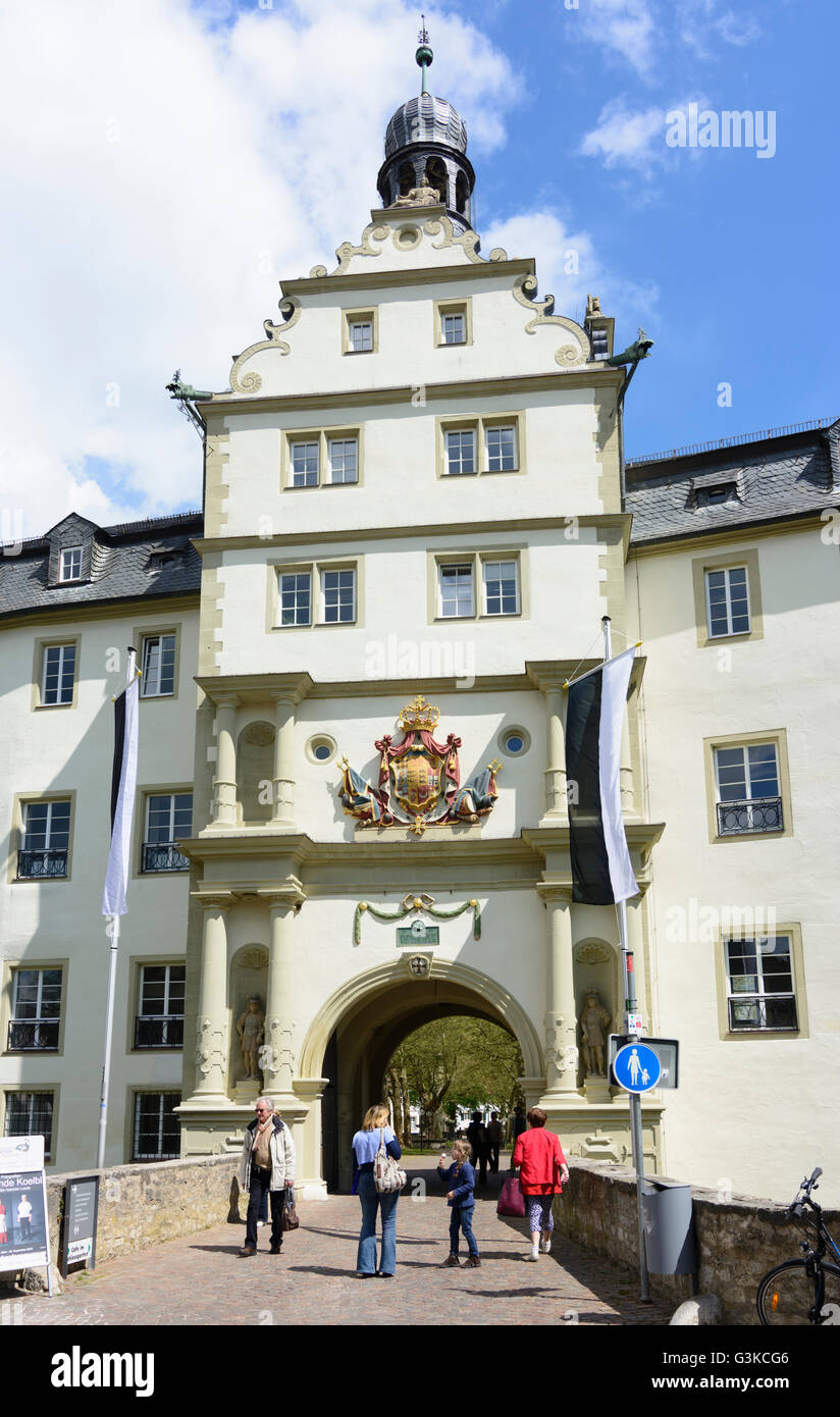 gate of Deutschordenschloss (German Order Castle), Germany, Baden-Württemberg, Taubertal, Bad Mergentheim Stock Photo