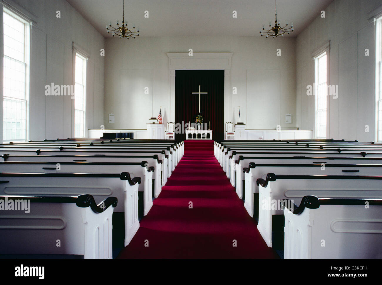 Interior view of Stowe Community Church; Stowe; Vermont; USA Stock Photo