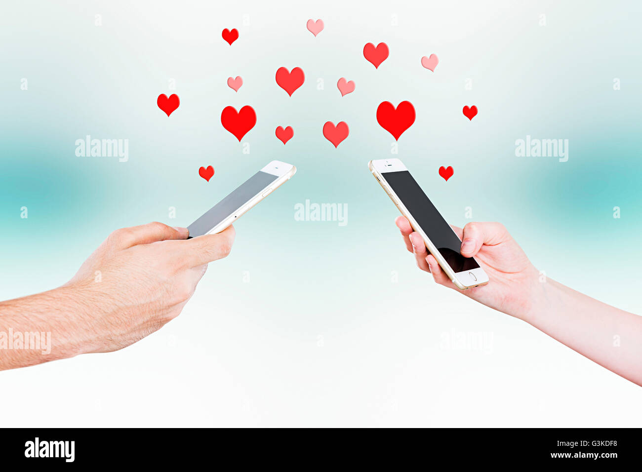 2 young Couples romance Chatting Mobile Phone Stock Photo