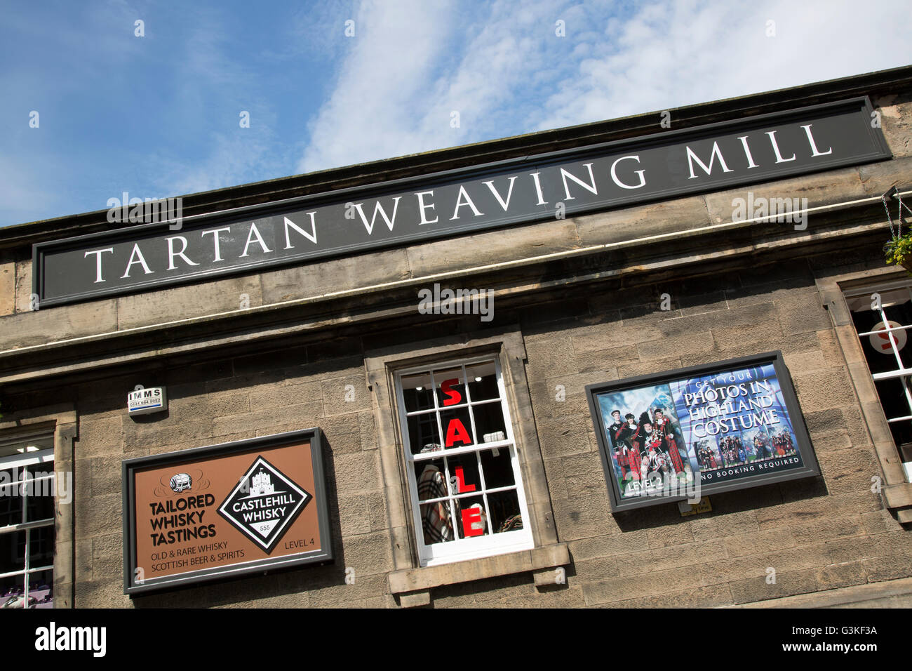 Castlehill Tartan Weaving Mill Sign, Edinburgh, Scotland Stock Photo