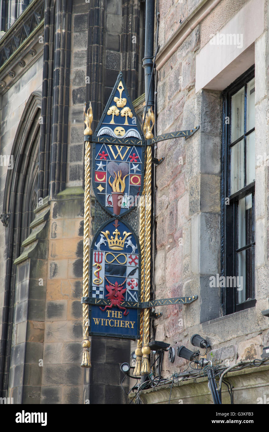 Witchery Restaurant; Bar and Hotel Sign; Edinburgh; Scotland Stock Photo