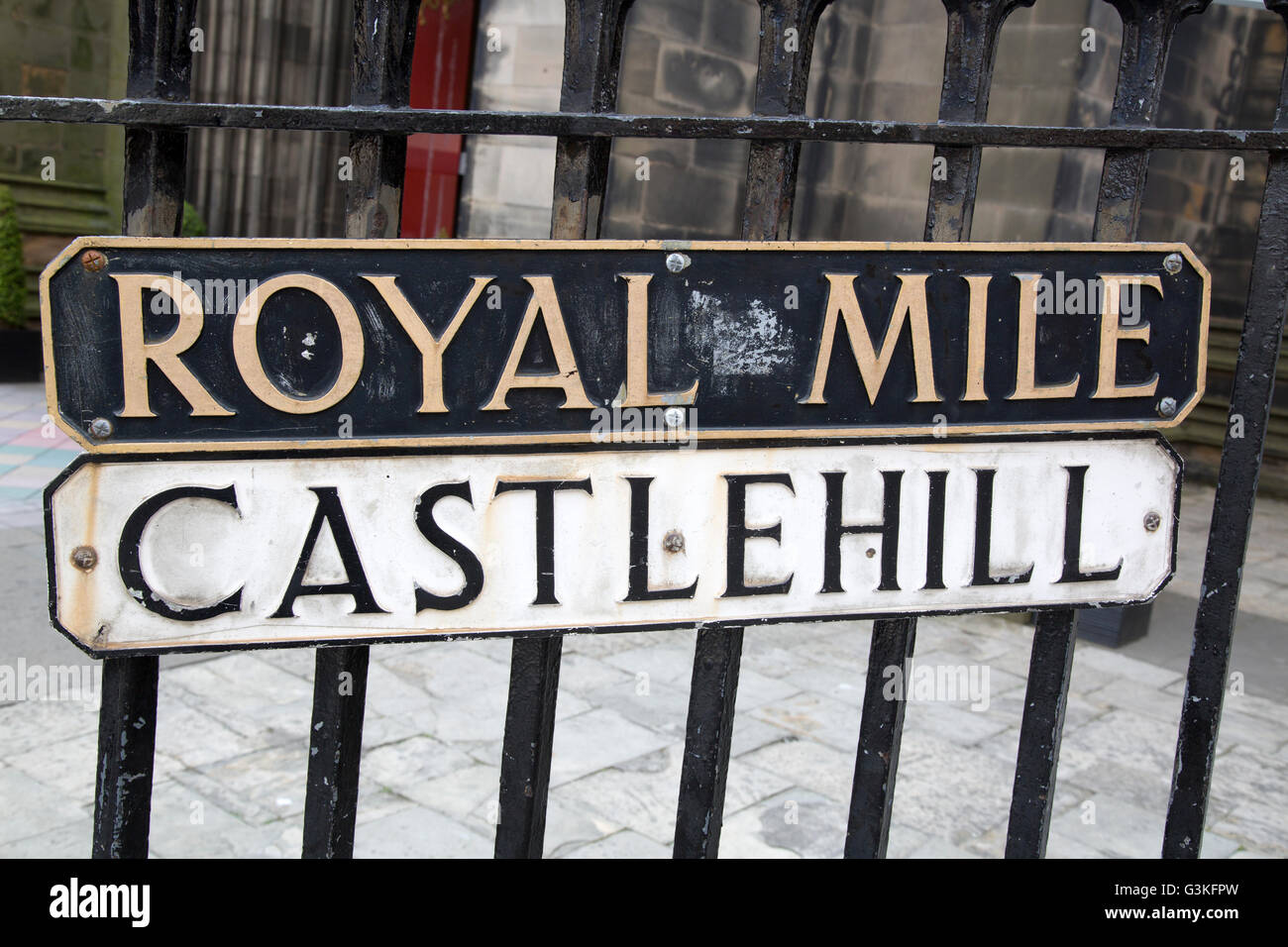 Castlehill and the Royal Mile Street Signs, Edinburgh, Scotland Stock