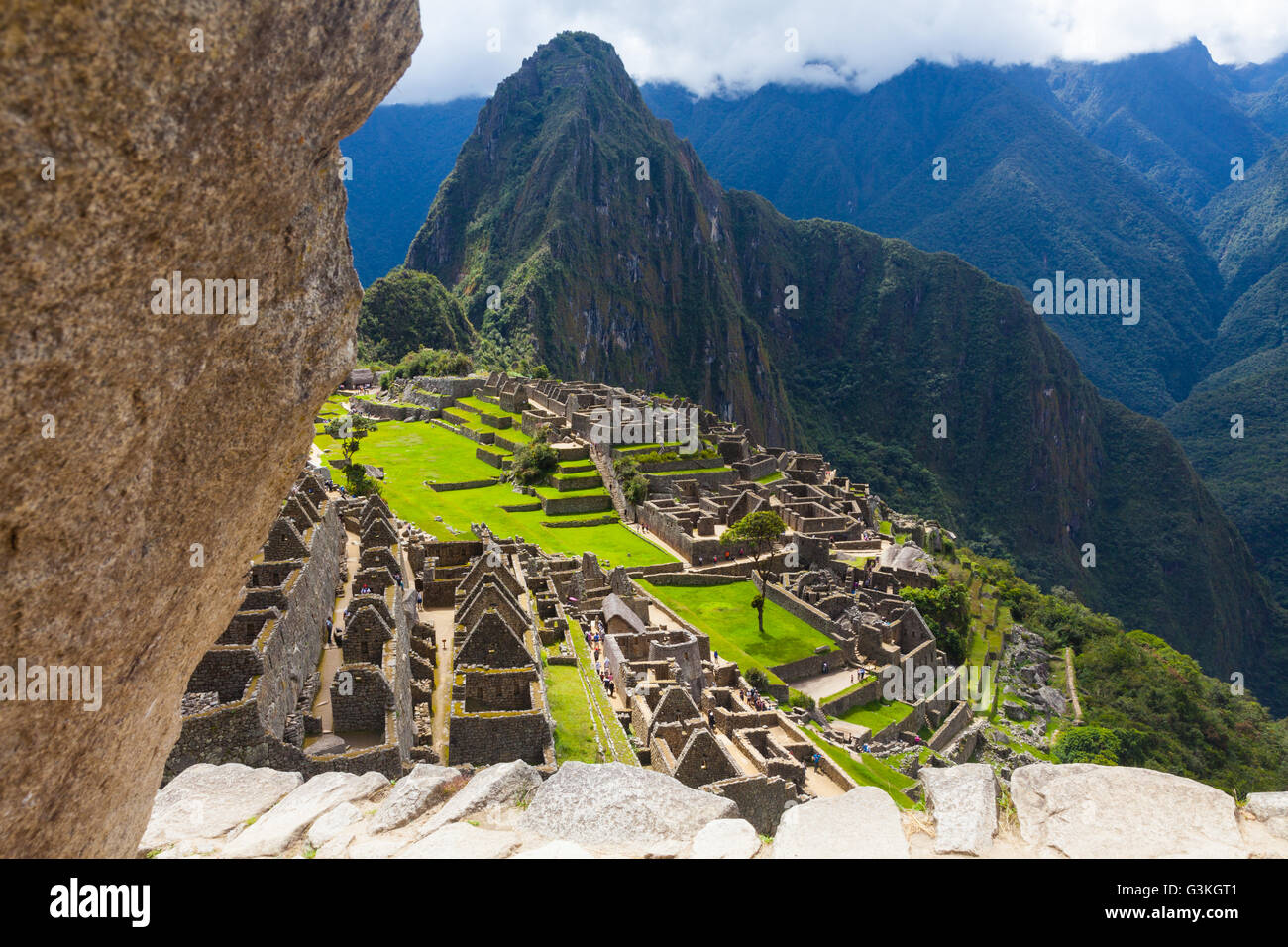 Overview of the Machu Picchu settlement in the Andes Mountains of Peru ...