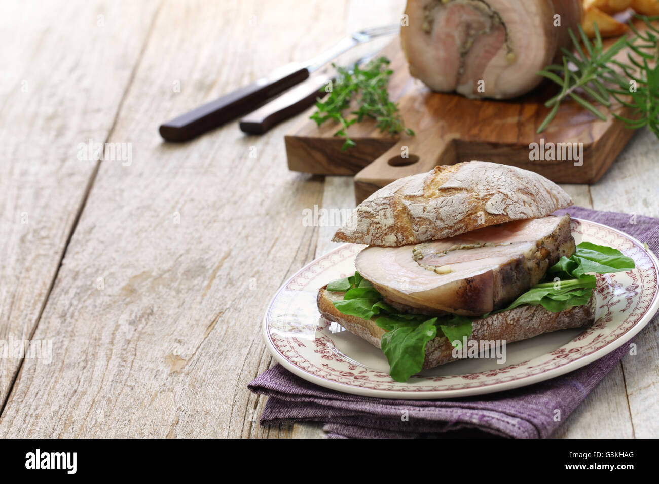 homemade porchetta panini, italian roast pork sandwich Stock Photo Alamy