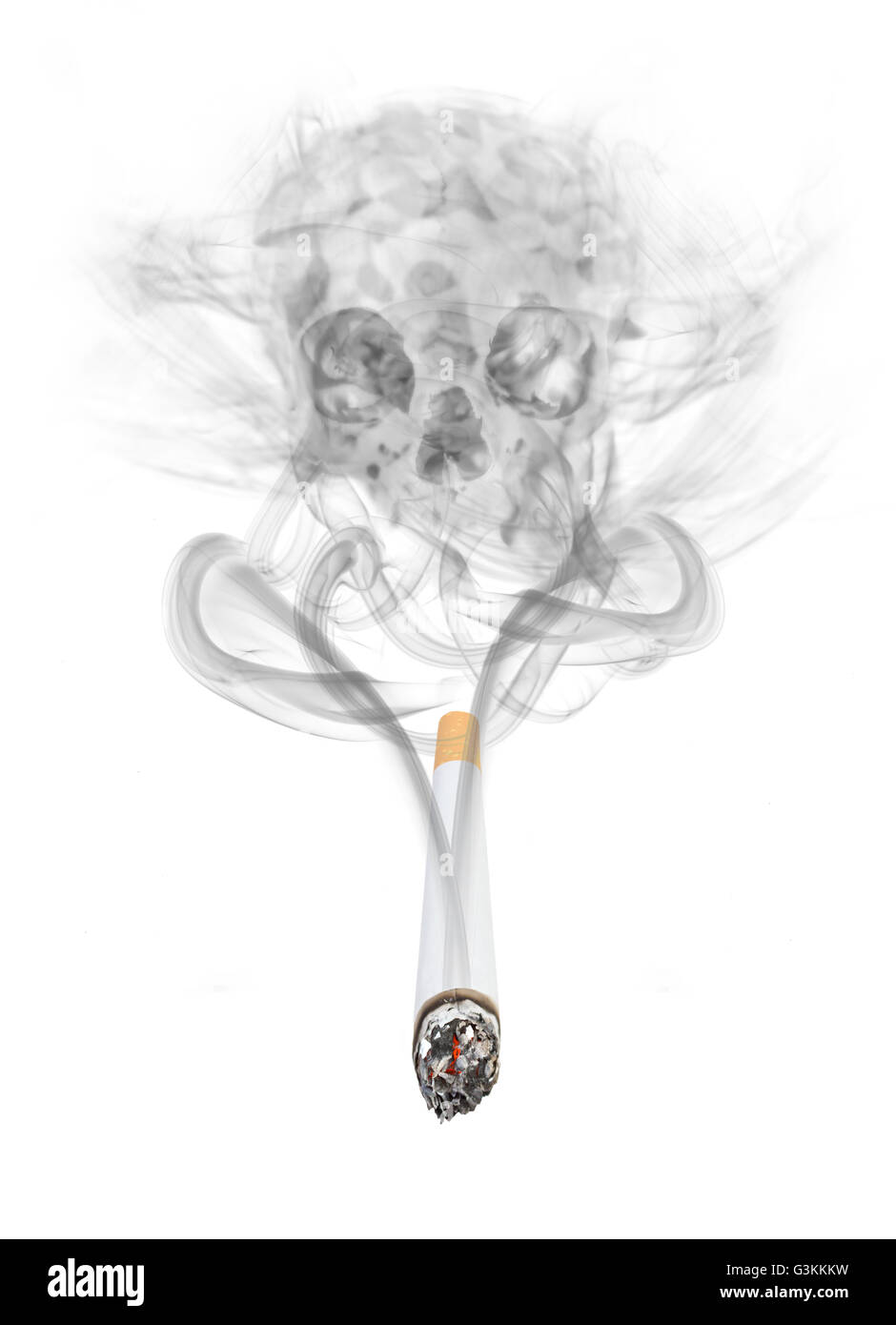 concept of smoke rising from cigarette forming a skull Stock Photo
