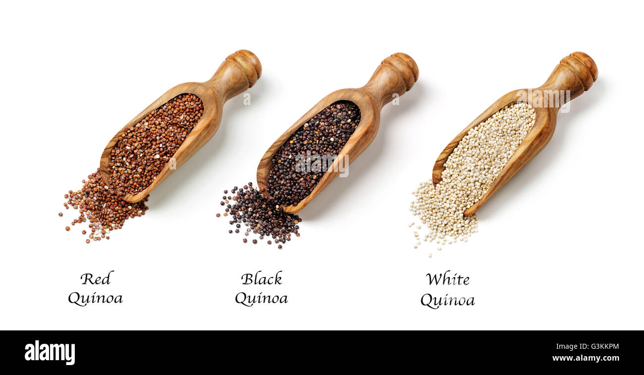 Red, black and white quinoa seeds isolated on a white background Stock Photo