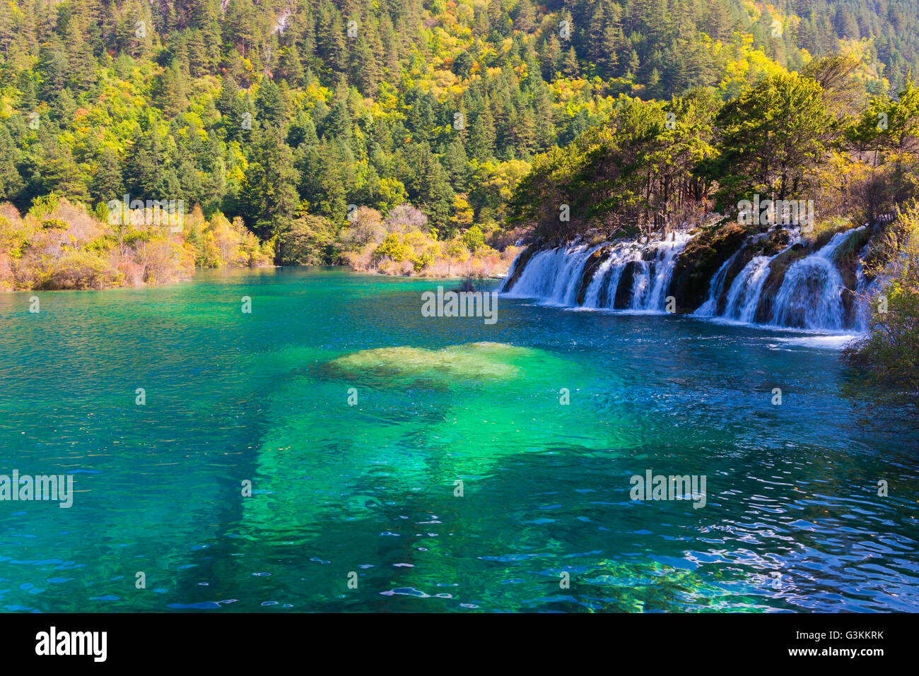 Sparkling Lake Cascades Jiuzhaigou National Park Sichuan Province