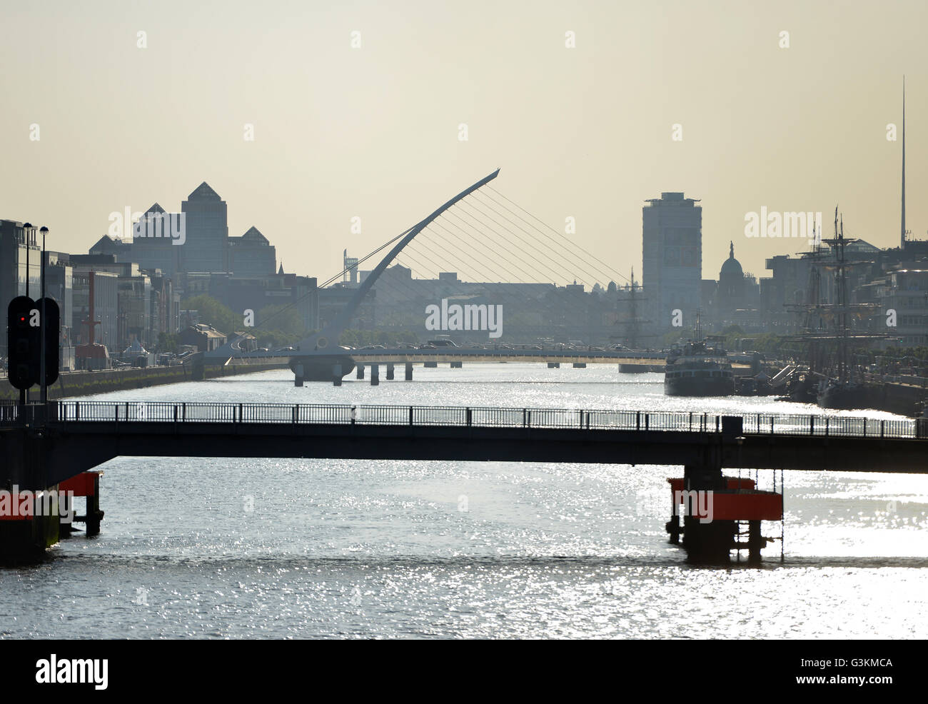 Dublin from River Liffey showing Samuel Beckett Bridge Stock Photo - Alamy
