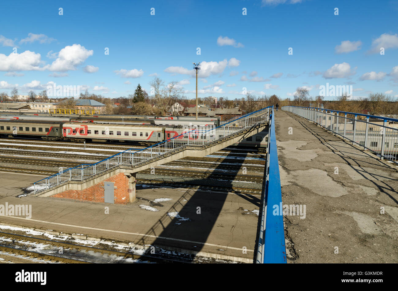 Tracks in the clear spring morning in Russia Stock Photo