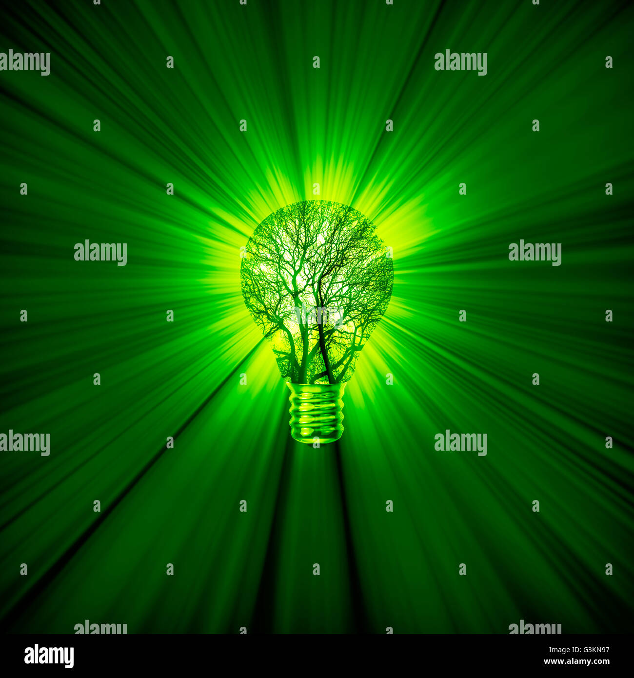 Green power bulb / 3D illustration of green energy concept with tree