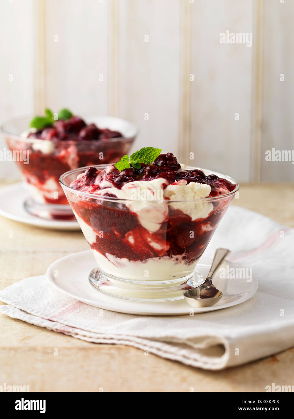 Summer fruit compote dessert in glass dish Stock Photo