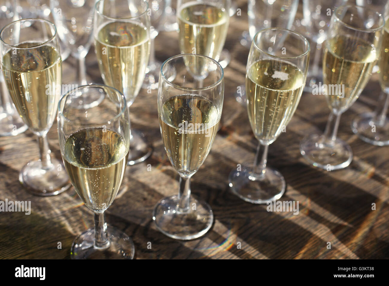 Collection of champagne in champagne flutes Stock Photo