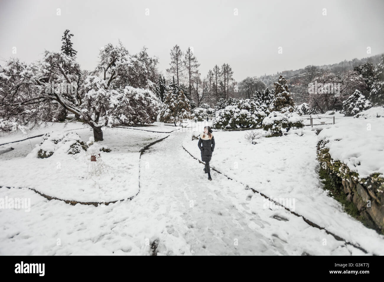 Woman walking on snow in hi-res stock photography and images - Alamy