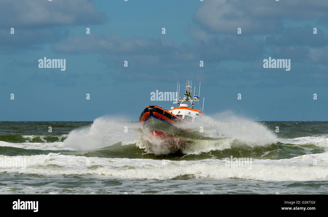 Life boat on ocean, West aan Zee, Friesland, Netherlands Stock Photo