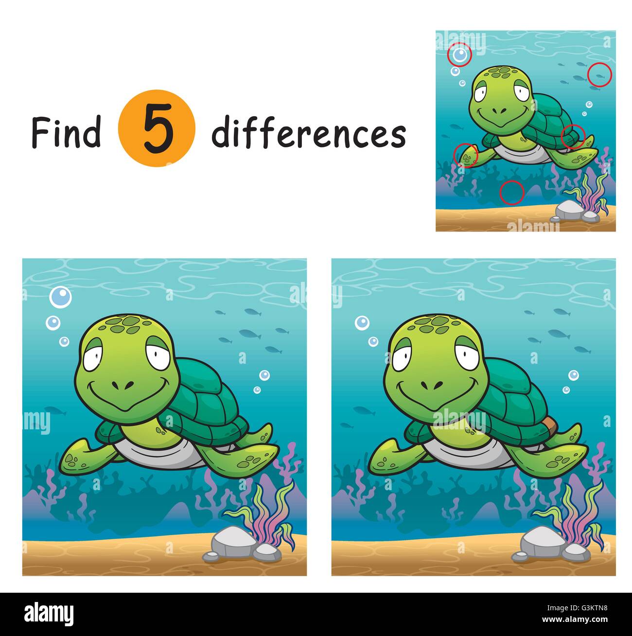 Vector Illustration of Game for children find differences - Turtle ...
