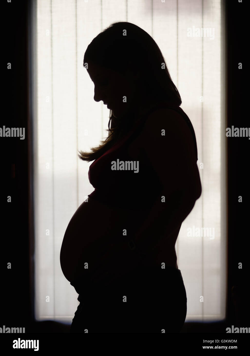 Silhouette of pregnant woman Stock Photo