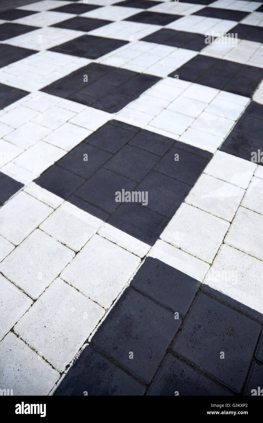 Checkerboard, black and white checked path Stock Photo
