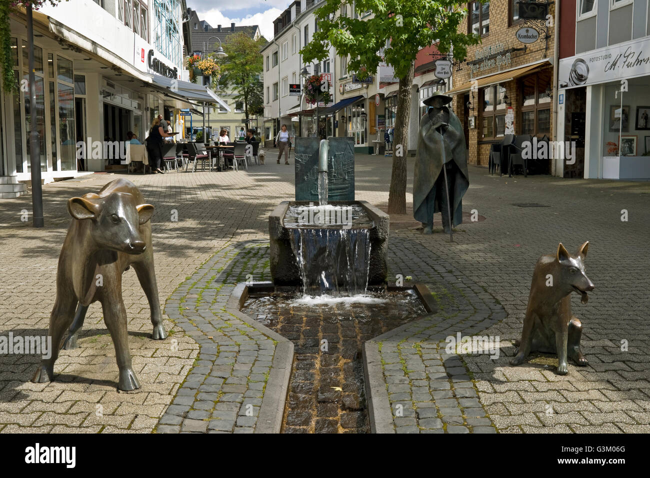 Fountain on 'Alte Poststrasse' in historic centre of Siegen, North Rhine-Westphalia Stock Photo