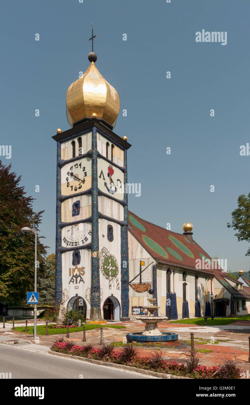 Church of St. Barbara, designed by Hundertwasser, Baernbach, Styria, Austria, Europe Stock Photo
