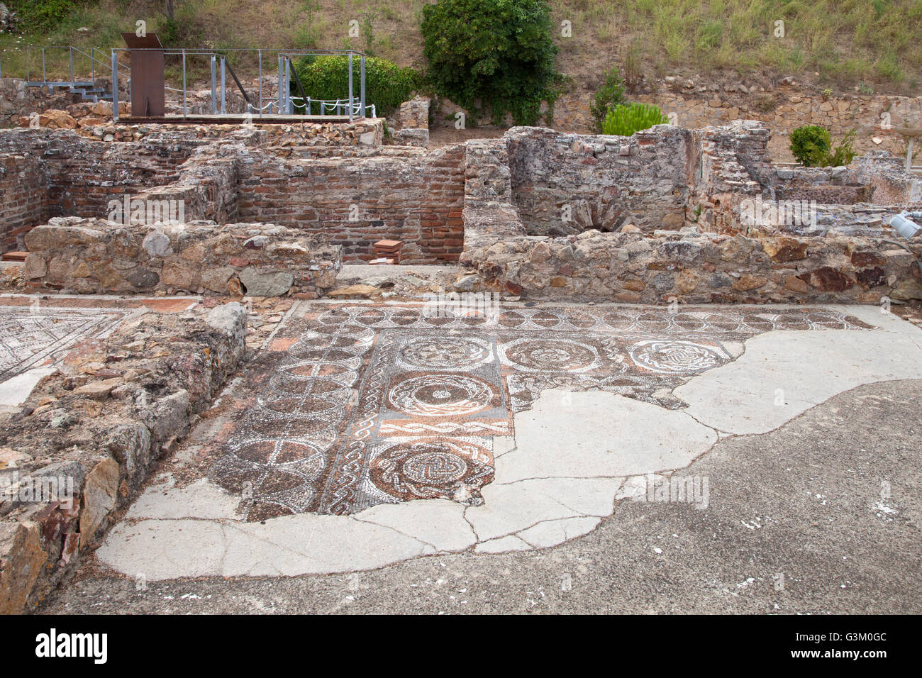 Mosaic floor at the Villa Romana dels Amettlers excavation site, Tossa de Mar, Costa Brava, Catalonia, Spain, Europe Stock Photo