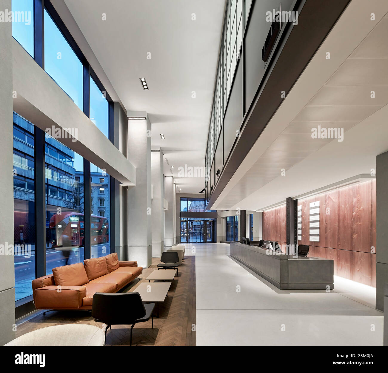 Perspective of ground floor lounge and reception area. Bloomsbury Way, London, United Kingdom