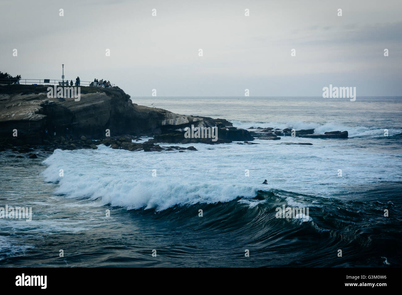 Waves in the Pacific Ocean, in La Jolla, California. Stock Photo