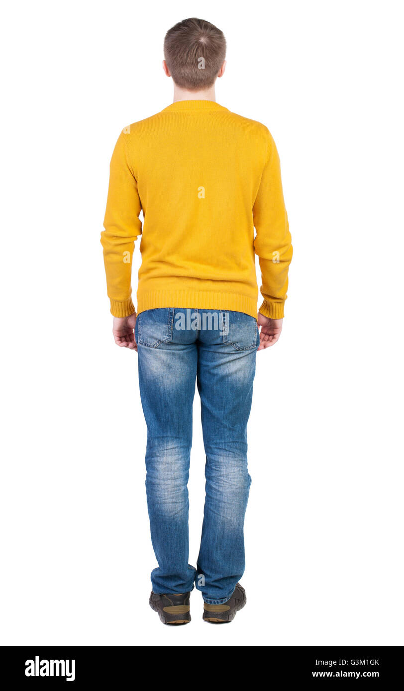 Back view of man in jeans. Standing young guy. Rear view people ...